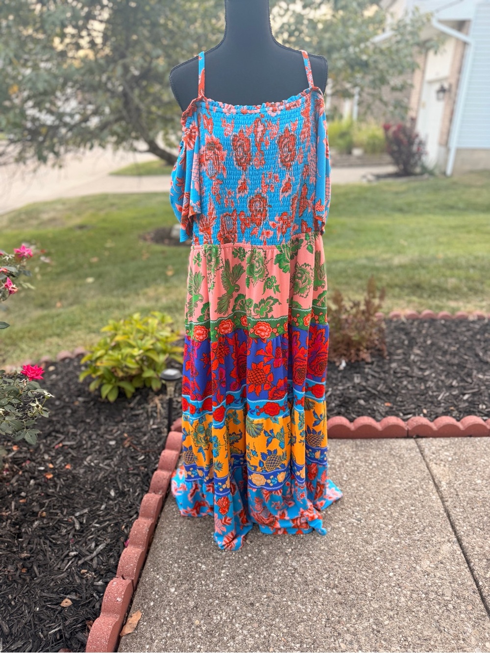 Cato Multicolor Floral Tiered Maxi Dress in Blue, Red, Yellow